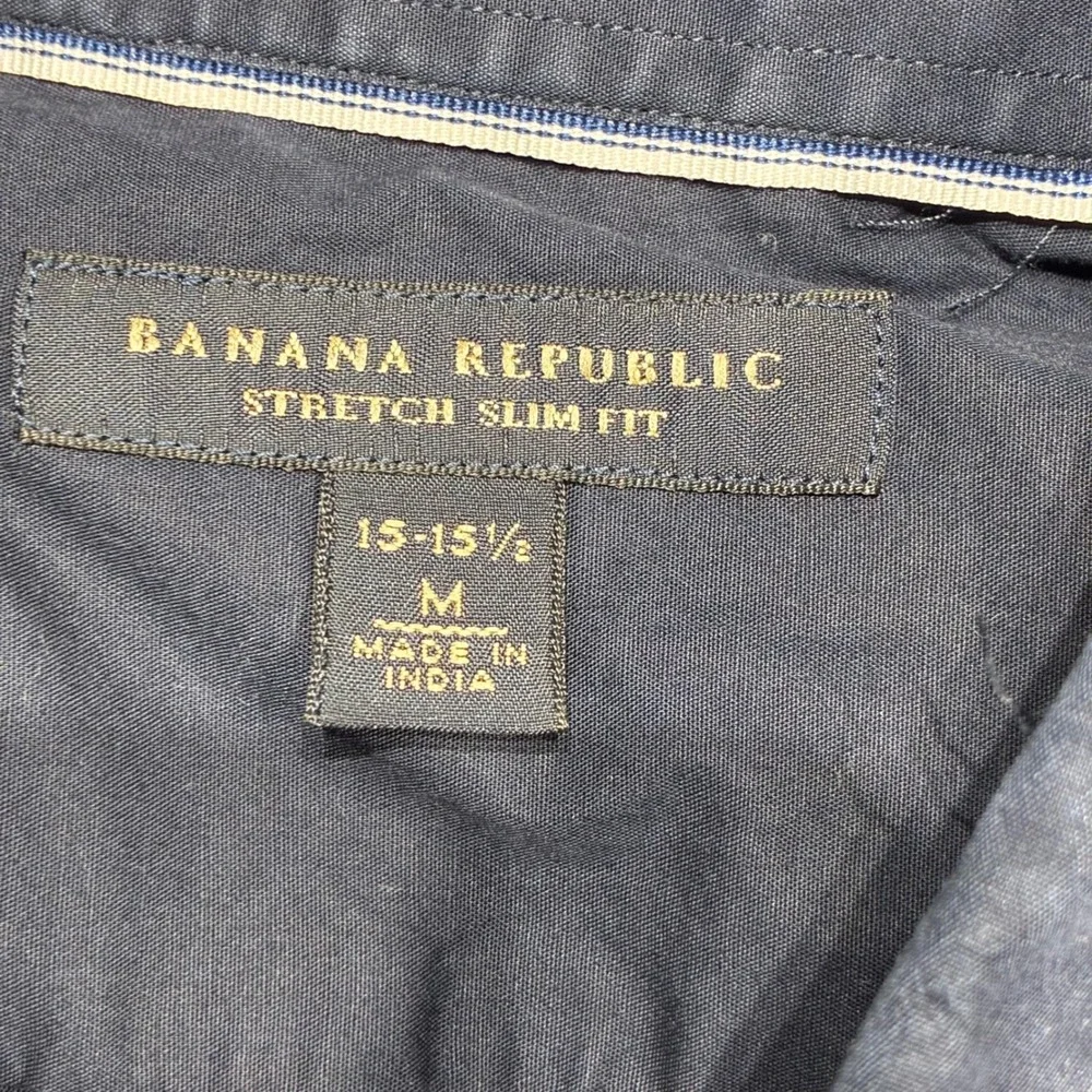 Banana Republic Dress Shirt Mens Medium Navy Blue Stretch‎ Slim Fit Button Down